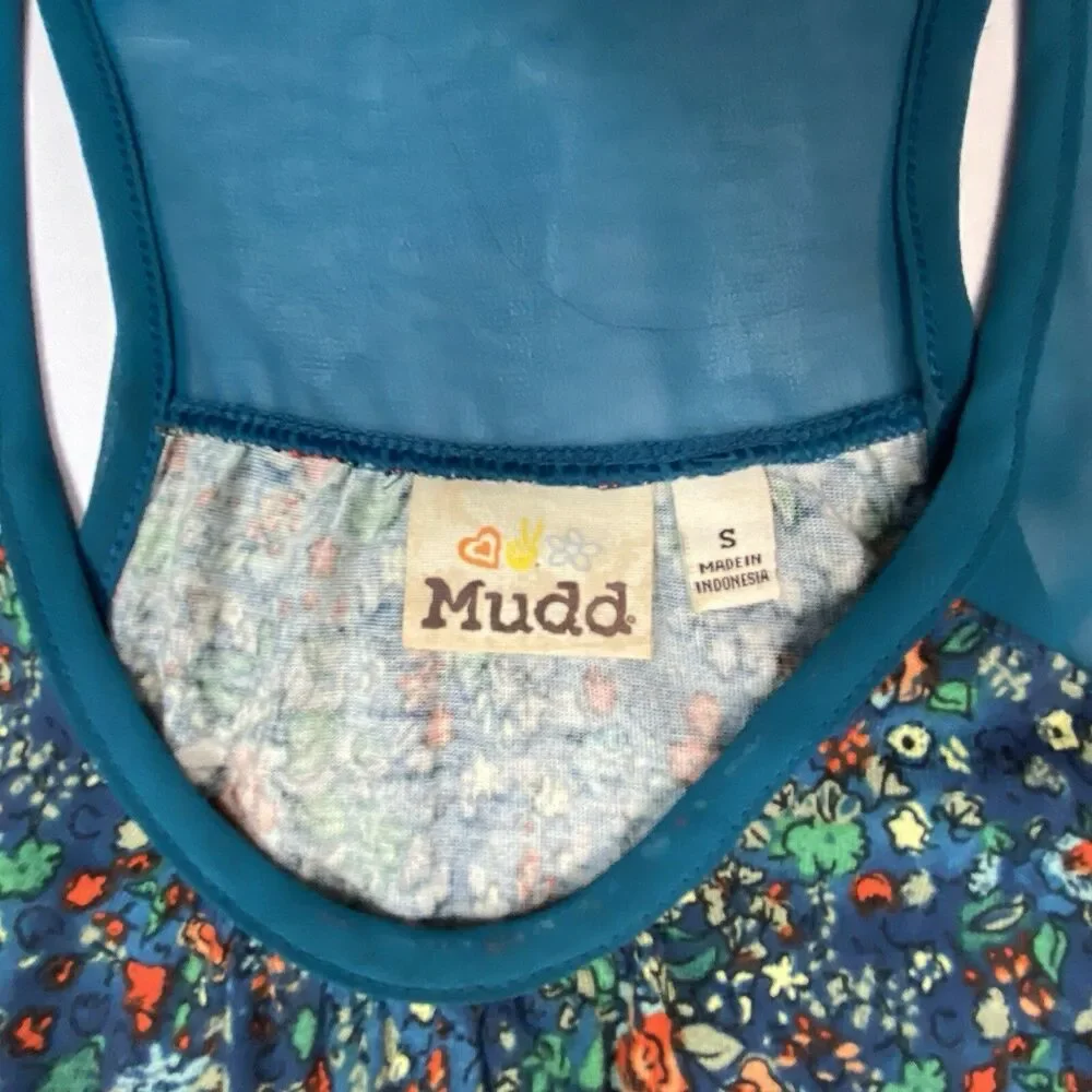 VTG Mudd Tank Top Size Small Sheer Teal Dark‎ Floral Racerback Tank 90’s Fairy